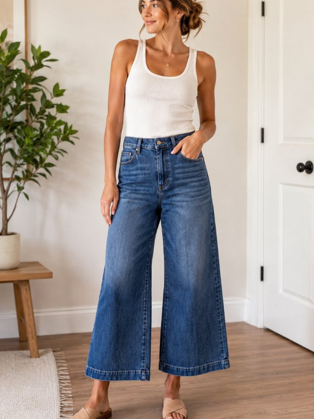 Maeve Anthropologie Colette Wide Leg Crop Jeans 29P Petite High Rise Blue